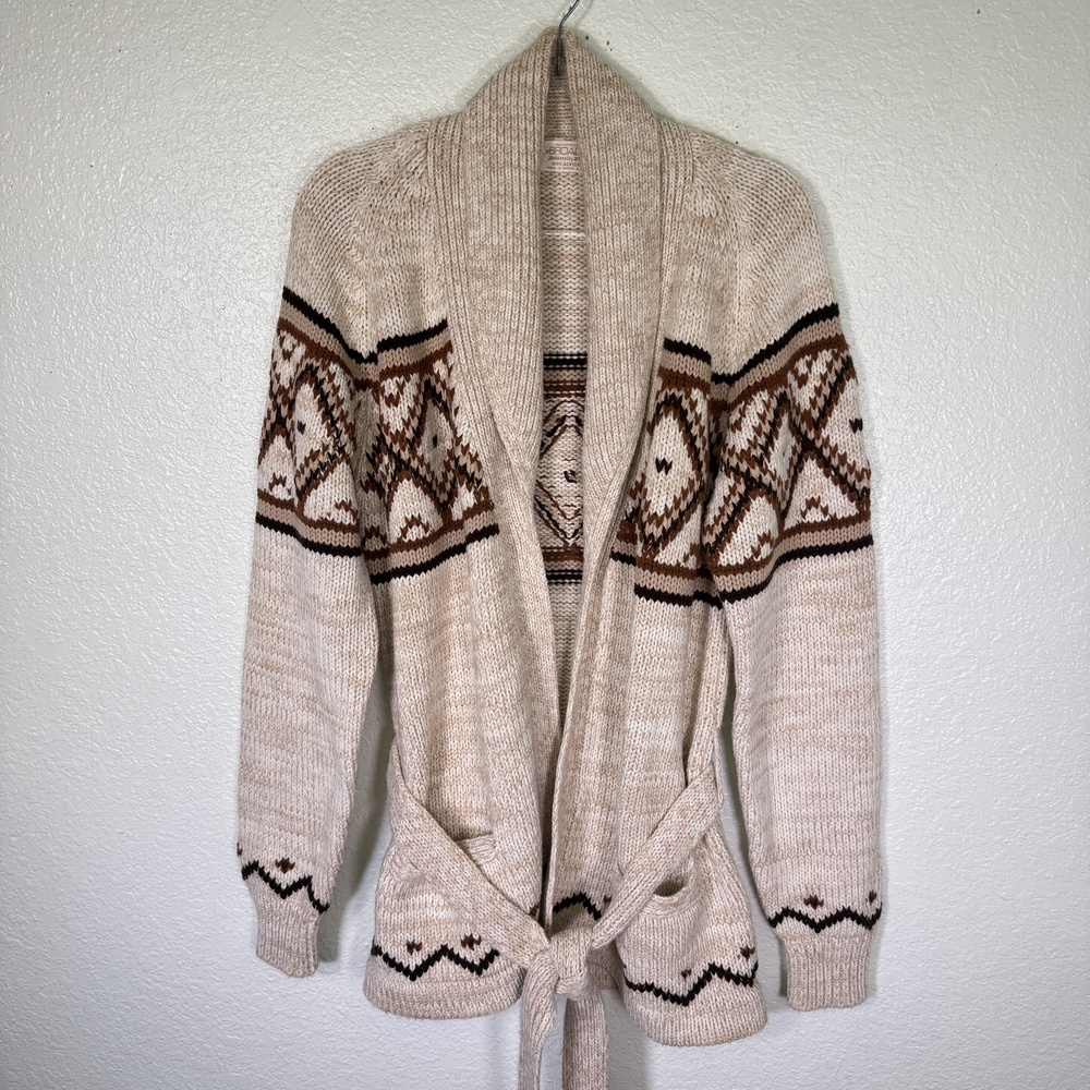 Vintage 70s Cardigan Sweater Mens Medium Broadway University Shop Belted Knit